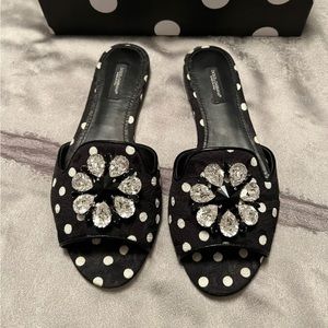 Dolce Gabbana Bianca Polka Dot Slides Size 38.